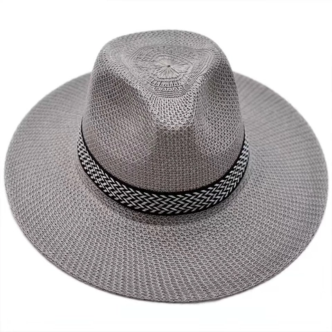 Men Summer Straw Fedora Sun Hat Wide Brim Breathable Beach Panama Hat With Decorative Band For Elderly Men