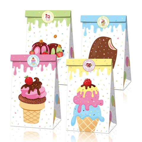 Sacchetti Per Feste A Tema Gelato Carta Kraft Confezione Regalo Per Caramelle Con Adesivi Sigillanti Per Decorazione Compleanno