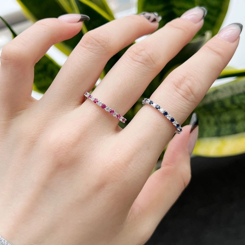 925 Sterling Zilveren Eternity Ring Kleurrijke Ronde Zirkonia Minimalistisch Stapelbaar Boheemse Mode Sieraden Vrouwen