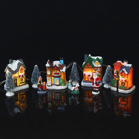 Weihnachtsmanndorf Miniaturhäuser Harz LED Leuchtend Handbemalt Verschneite Stadtszene Schreibtisch Urlaubsdeko Nordischer Stil
