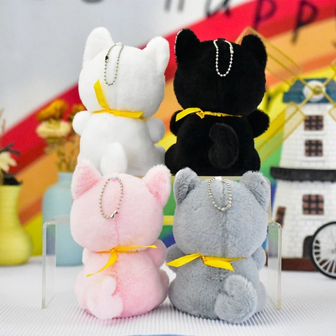 Kawaii Plush Cat Keychain Short Plush Stuffed Animal Toy Heterochromia Eyes Bell Collar Bag Charm For Women Kids Gift