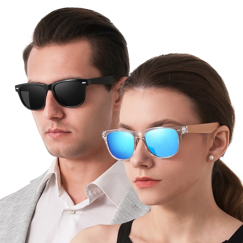 Lunettes De Soleil Polarisées Rétro Avec Branches En Bois Protection UV400 Style Wayfarer Classique Pour Hommes Et Femmes