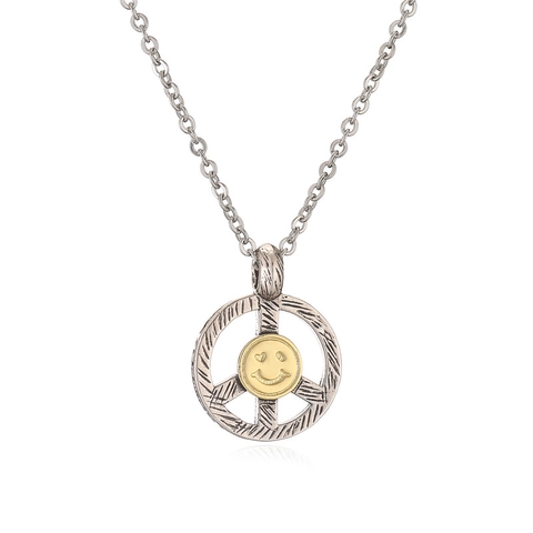 Collana Con Pendente In Rame Retro Vintage Punk Teschio Gufo Segno Della Pace Catena Metallo Hip Hop