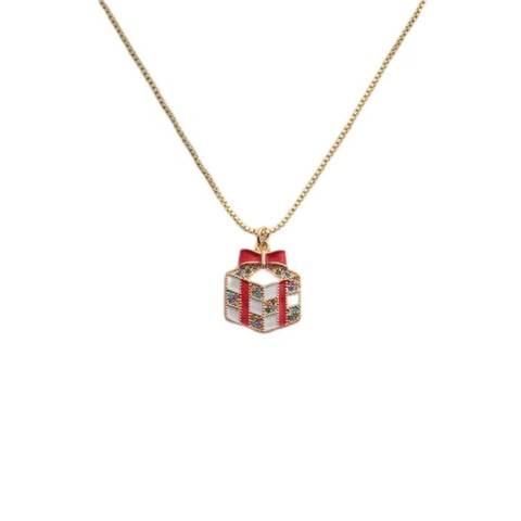 Collier Pendentif Boîte Cadeau De Noël Cuivre Plaqué Or Noeud Rouge Émail Zircon Coloré Bijoux Pour Femmes Cadeau Festif