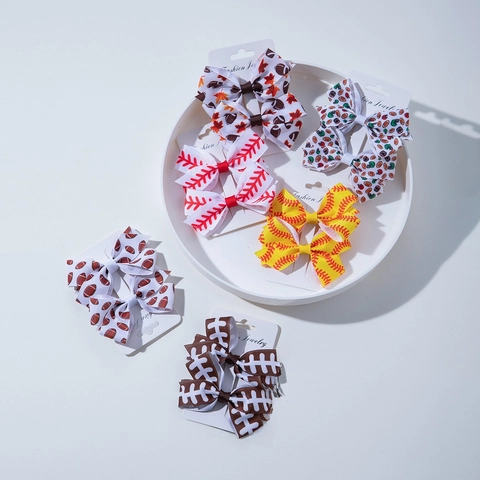 Sport Thema Grosgrain Lint Strik Haarclips Meisjes Rugby Honkbal Softbal Patroon Atletische Alligator Spelden Hoofddeksel