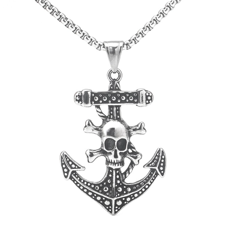 Collana Con Ciondolo Teschio Ancora Acciaio Inossidabile Vintage Gotico Punk Gioielli Per Uomo Donna Fascino Nautico Pirata