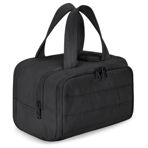Travel Toiletry Bag Large Capacity Quilted Nylon Makeup Organizer Case For Women Wet Dry Separation Wide Opening Double Handle