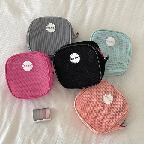 Borsa Da Trucco In Rete Traspirante Borsa Da Viaggio Organizzatore Cosmetico Portatile Con Logo Orso Cerniera