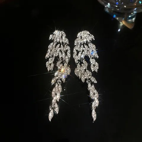 Glänzende Blatt Quasten Hängeohrringe Mit Strass Einlage Legierung Schmuck Und 925 Sterling Silver Earring Post Für Damen