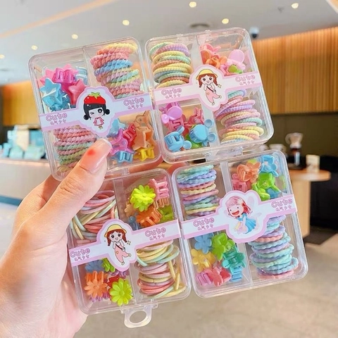 Accessoires Cheveux Enfants Élastiques Colorés Et Mini Pinces À Cheveux En Plastique En Organiseur Pour Filles Tout-Petits