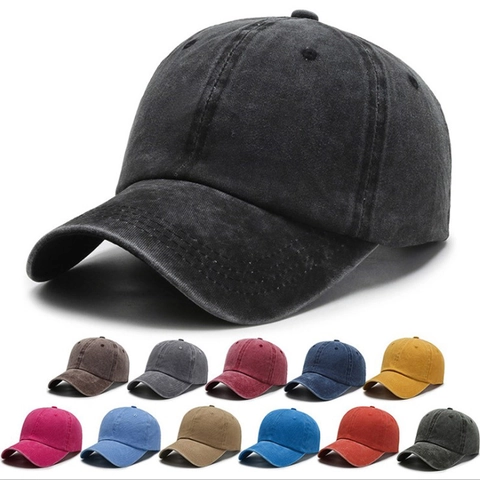 Washed Cotton Baseball Cap Vintage Distressed Curved Brim Adjustable Dad Hat Breathable Solid Color Sun Hat Men Women