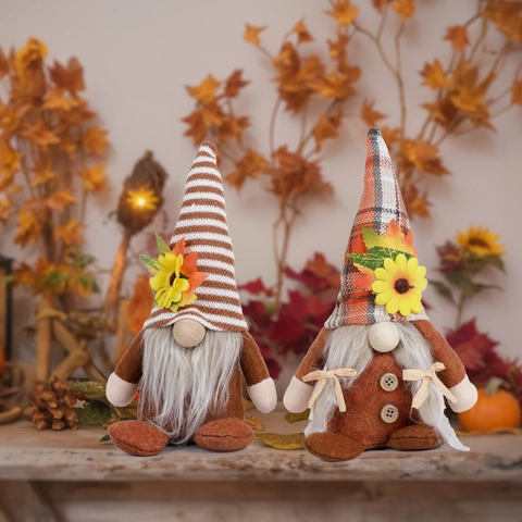 Thanksgiving Gnome Ornaments Sunflower Maple Leaf Faceless Rudolph Plush Dolls Autumn Harvest Festival Table Decoration