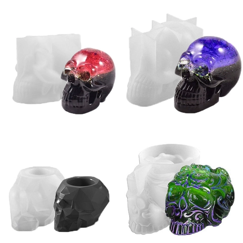 Stampo In Silicone Teschio Per Candele Fai Da Te Resina Halloween Scheletro Strumento Epossidico Portapenne Vaso