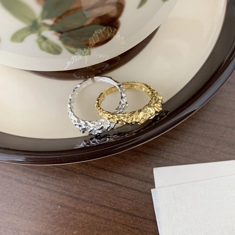 Anello Aperto in Argento Sterling 925 con Trama Irregolare Minimalista Regolabile Placcato Oro Argento Anello Donna Gioielli