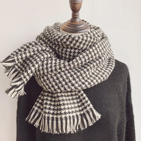 Sciarpa Scialle Pied De Poule Misto Lana Finto Cashmere Caldo Spesso Nappine Retro Inverno Esterno Morbido Donne Uomini