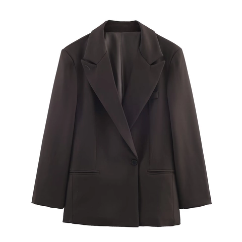 Blazer De Solapa Holgado Para Mujer Y Pantalones De Pierna Ancha De Cintura Alta Poliéster Color Sólido Trajes Moda