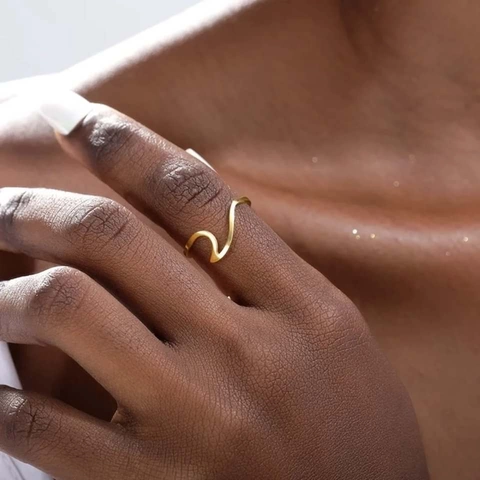 Minimalist Irregular Wave Stainless Steel Ring Adjustable Open Geometric Finger Jewelry Fashion Accessory For Women