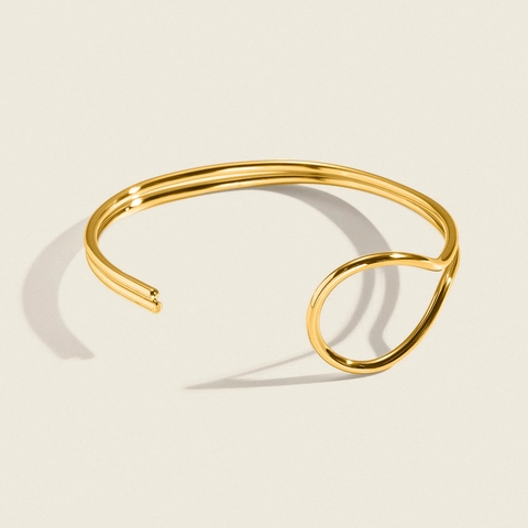 Minimalist Stainless Steel Open Bangle Bracelet For Women 18K Gold Plated Wave Linear Geometric Adjustable Cuff Hand Jewelry