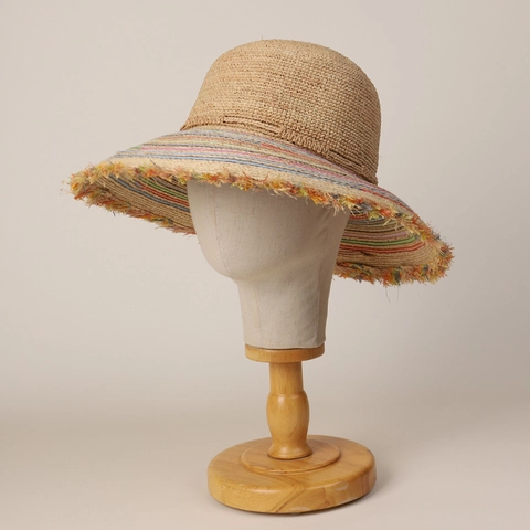 Raffia Straw Hat Wide Brim Rainbow Stripe Crochet Sun Protection Beach Vacation Fashion For Women Foldable