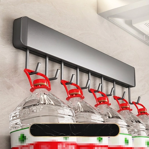 Wall Mounted Hook Rack Space Aluminum Punch Free Kitchen Bathroom Organizer Gunmetal Gray Removable Heavy Duty