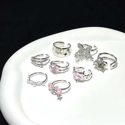 Kupfer Verstellbare Offene Ringe Für Frauen Zirkon Emaille Französisch Ins Stil Schmetterling Bogen Stern Mode Schmuck