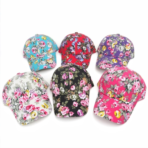 Honkbalpet Met Bloemenprint Polyester Rozenpatroon Verstelbare Outdoor Zonnehoed Voor Dames Zomer