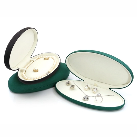 Eleganter Ovaler PU Leder Schmuckkästchen Mit Samtfutter Halskette Ohrringe Ringe Lagerung Schmuck Verpackung Geschenkbox Damen