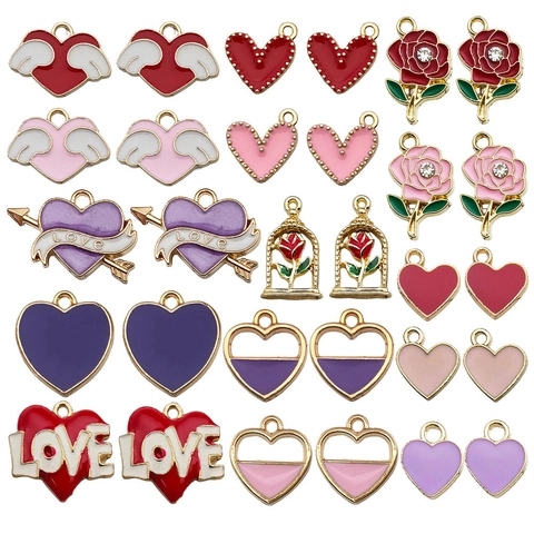 Herz Rose Legierung Emaille Anhänger Für DIY Schmuckherstellung Romantische Valentinstag Stil Armband Halskette Zubehör