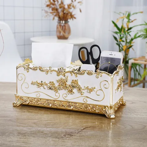 Boîte À Mouchoirs Vintage Européenne Organisateur De Bureau Multifonctionnel Plastique Rose Gaufrée Porte Télécommande