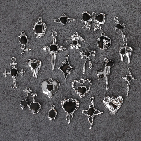 Alloy Heart Cross Bow Charms Drip Oil Gothic Dark Style DIY Jewelry Making Accessories For Necklace Earring Bracelet