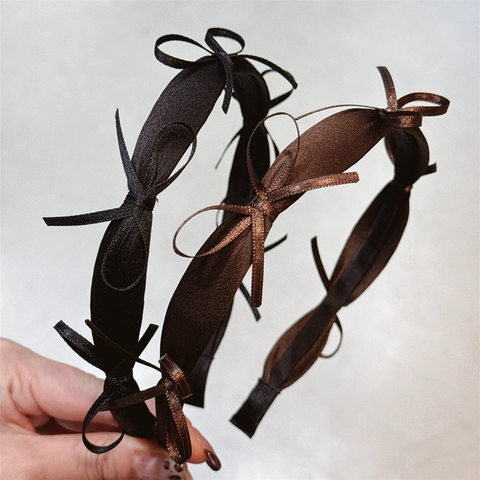 Satin Bow Headband For Women French Sweet Multi Bowknot Hair Hoop Elegant Handmade Solid Color Chic Hair Accessories