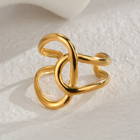 Anillo Abierto Ajustable De Acero Inoxidable Geométrico Para Mujer Chapado En Oro De 18K Joyería De Moda Irregular
