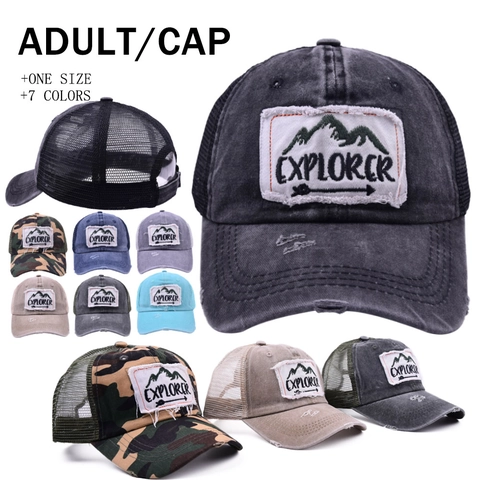 Vintage Trucker Hat Gewaschene Baumwolle Mesh Rückseite Atmungsaktiv Explorer Patch Verstellbare Outdoor Sport Baseballkappe