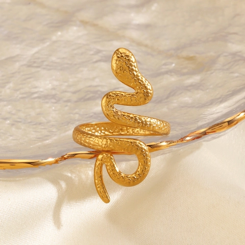 Anillo De Serpiente Acero Inoxidable Chapado En Oro 18K Abierto Ajustable Textura Escama Punk Hip Hop Joyas Para Mujeres