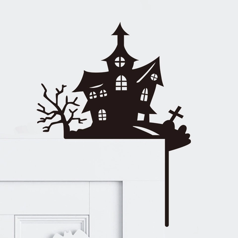 Halloween Türrahmen Eckdeko Wandaufkleber Schwarz PVC Silhouette Geisterhaus Hexe Spinnennetz Gruselige Deko