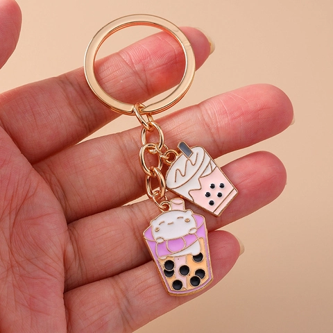Portachiavi Cibo Bevanda Simulazione Cartone Animato Smalto Lega Zinco Cupcake Gelato Bubble Tea Ciondolo Borsa Carino