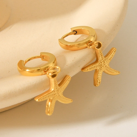 Pendientes De Gota De Estrella De Mar Chapados En Oro De 18K Acero Inoxidable Joyas Con Tema Oceánico Para Mujeres