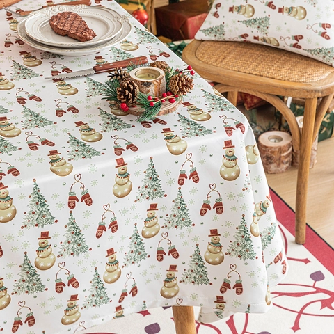Weihnachtstischdecke Polyester Wasserdicht Schneemann Baum Druck Feiertag Party Dekoration Rechteckig Staubdicht