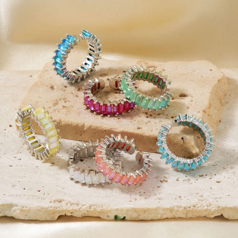 Anello Aperto In Rame Con Zirconi Colorati Hip Hop Gioielli Da Dito Regolabili Geometrici Uomo Donna
