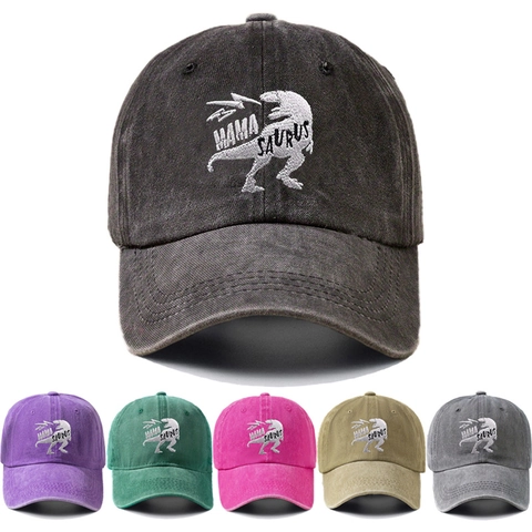 Dinosaurier Mama Saurus Bestickte Baseballkappe Gewaschene Baumwolle Vintage Verstellbarer Outdoor Sport Hut Für Herren Damen