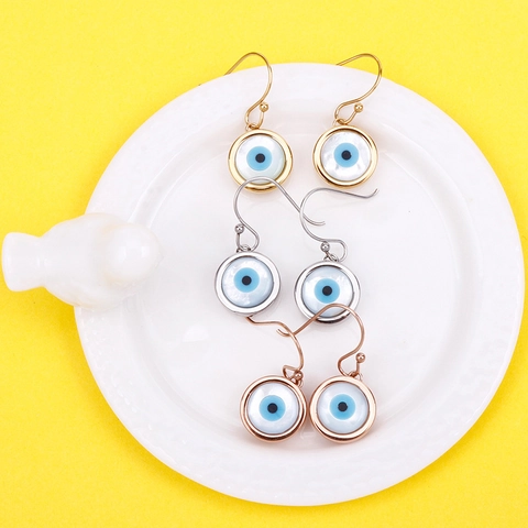 Evil Eye Dangle Hook Earrings Stainless Steel Circular Nazar Amulet Protection Jewelry For Women Boho Chic Style