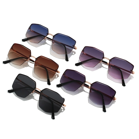 Gafas De Sol Poligonales Sin Montura Mujeres Hombres Marco Metal Geométrico Lentes Degradadas UV400 Moda