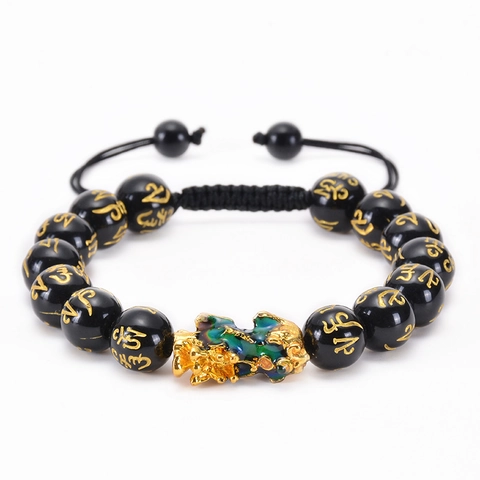 PiXiu Feng Shui Bracelet Black Obsidian Mantra Beads Color Changing Charm Lucky Wealth Amulet For Men Women