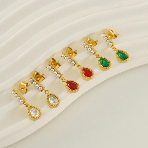 Orecchini In Zircone A Goccia D'acqua Acciaio Inossidabile Placcato Oro 18K Perla Artificial Sintetica Gioielli Eleganti Vintage Per Donna