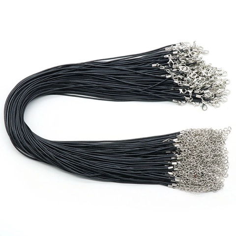 Cordon De Collier Ciré Noir Avec Fermoir Mousqueton En Alliage Et Chaîne D'extension Pour La Fabrication De Bijoux DIY