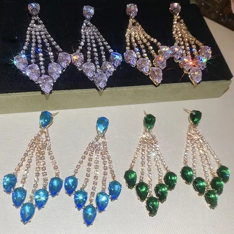 Luxus Troddel Wassertropfen Ohrhänger Kupfer Mit 925 Sterling Silber Ohrstecker Zirkon Eleganter Schmuck Für Damen
