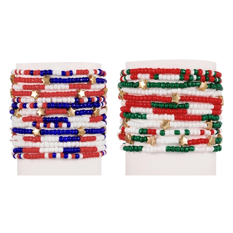 Multi Layer Beaded Bracelet With Alloy Star Charms Holiday Independence Day Christmas Halloween Bohemian Jewelry For Women
