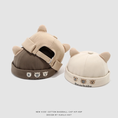 Kids Docker Hat Brimless Cap With Cute Bear Ears Embroidery Warm Autumn Toddler Landlord Hat For Boys Girls