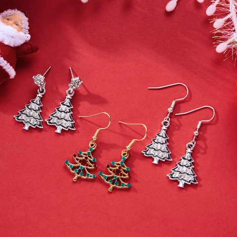 Orecchini Di Natale Da Donna Lega Smalto Babbo Natale Albero Di Natale Ghirlanda Fiocco Campanello Strass Gioielli Festa