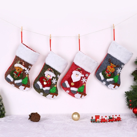 Calza Di Natale Grande 3D Cartone Babbo Natale Pupazzo Di Neve Renna Peluche Pelliccia Sintetica Sacchetto Regalo Arredo